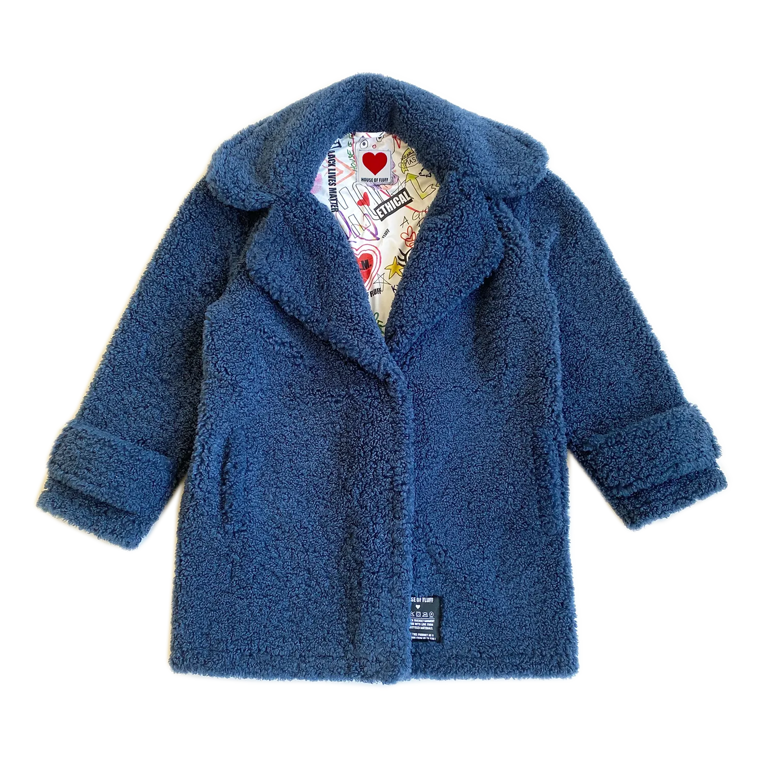 100% Recycled Shearling Oversized Peacoat - French Blue