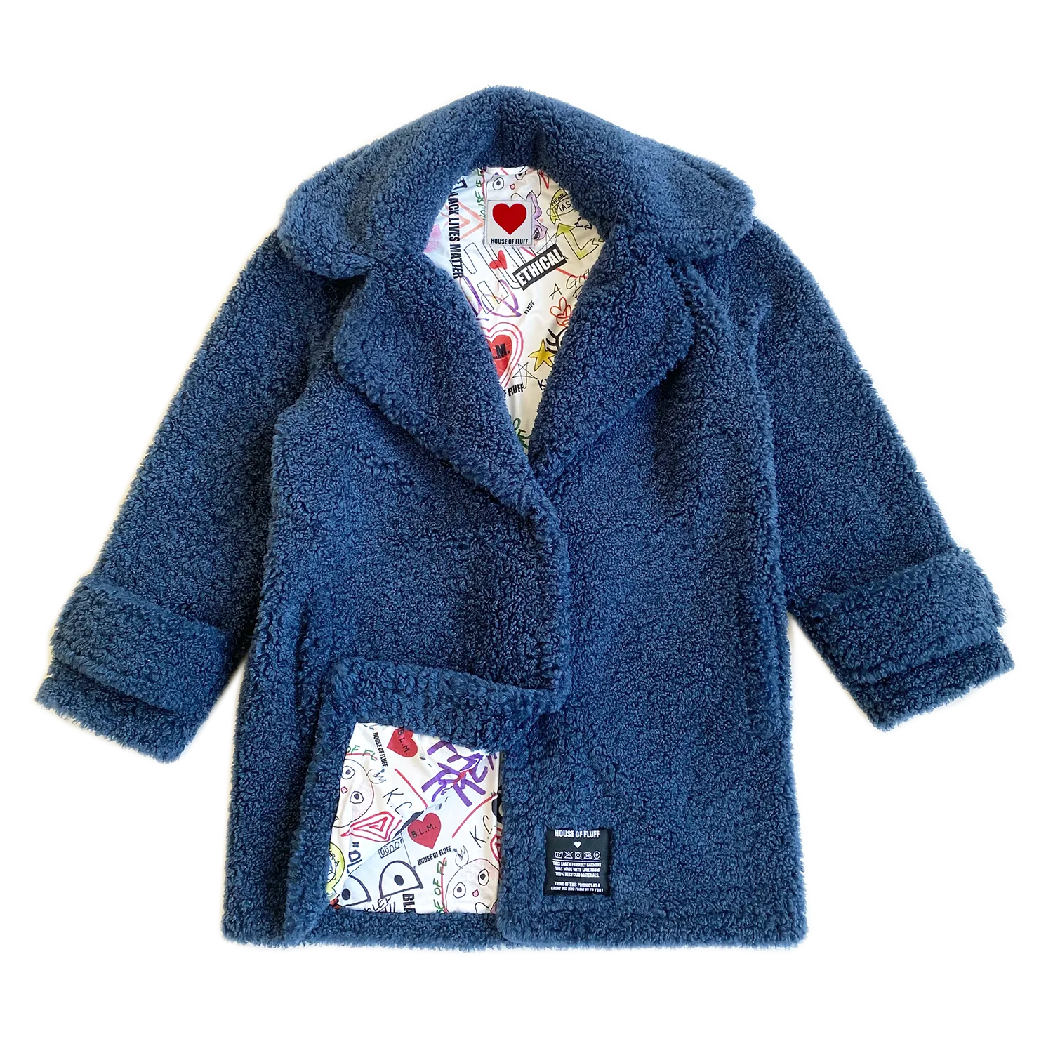 100% Recycled Shearling Oversized Peacoat - French Blue