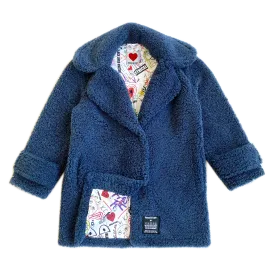 100% Recycled Shearling Oversized Peacoat - French Blue