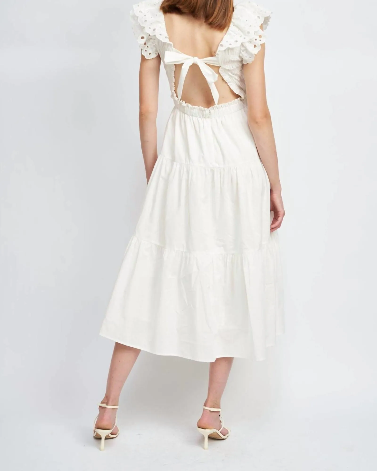 Alana Smocked Midi Dress In White | White
