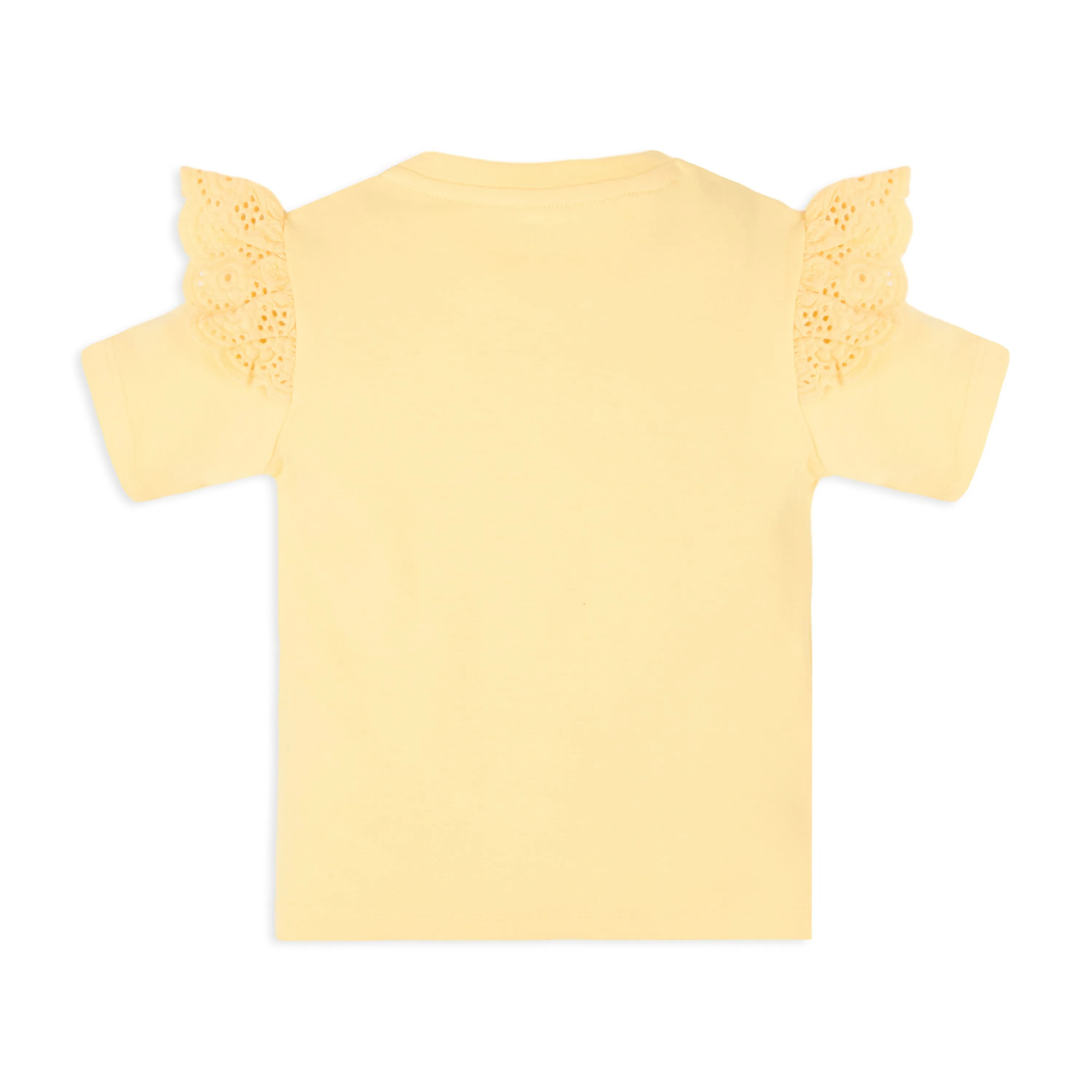 Baby Girl Puff Print Round Neck Tee With Schiffli Details Shorts - Yellow