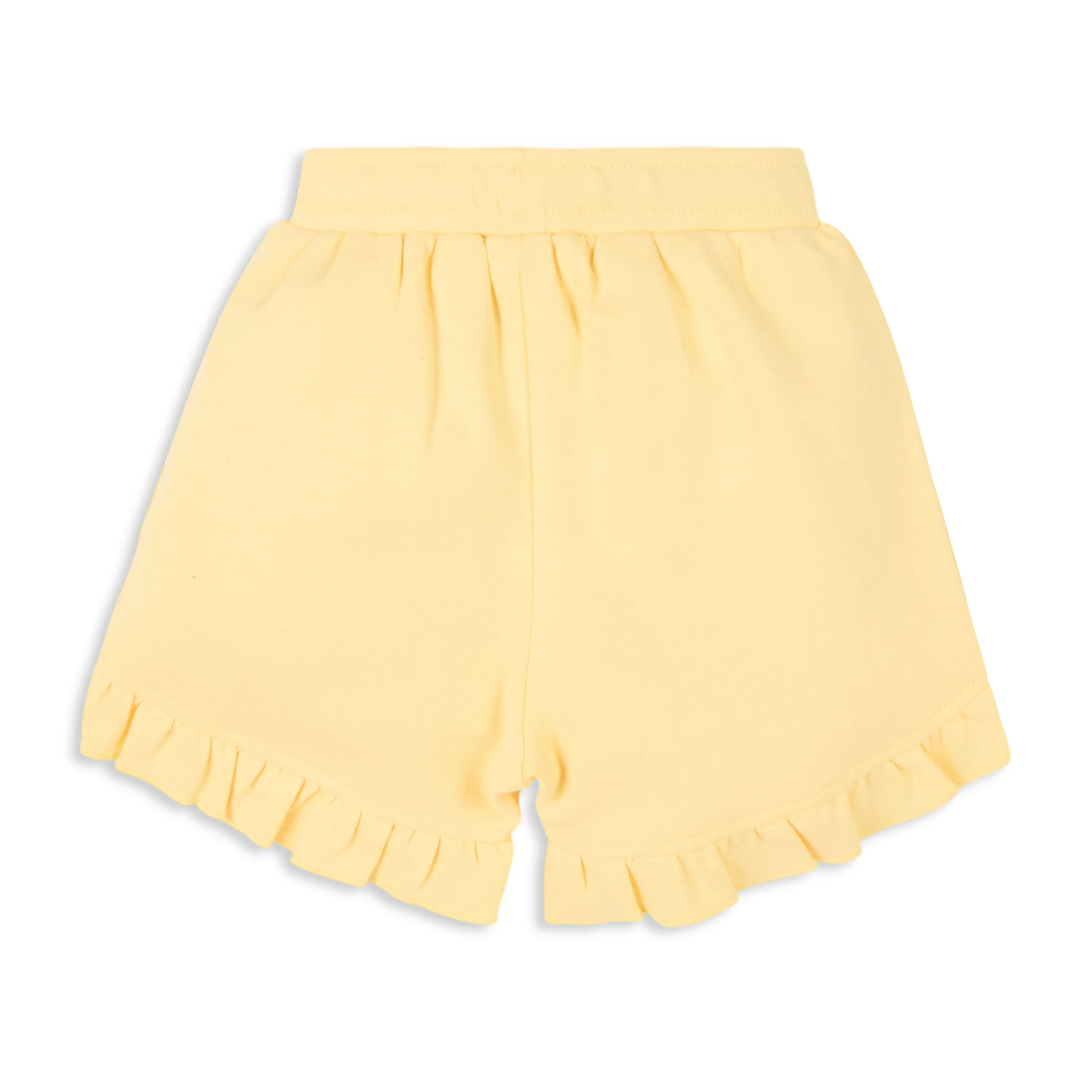 Baby Girl Puff Print Round Neck Tee With Schiffli Details Shorts - Yellow