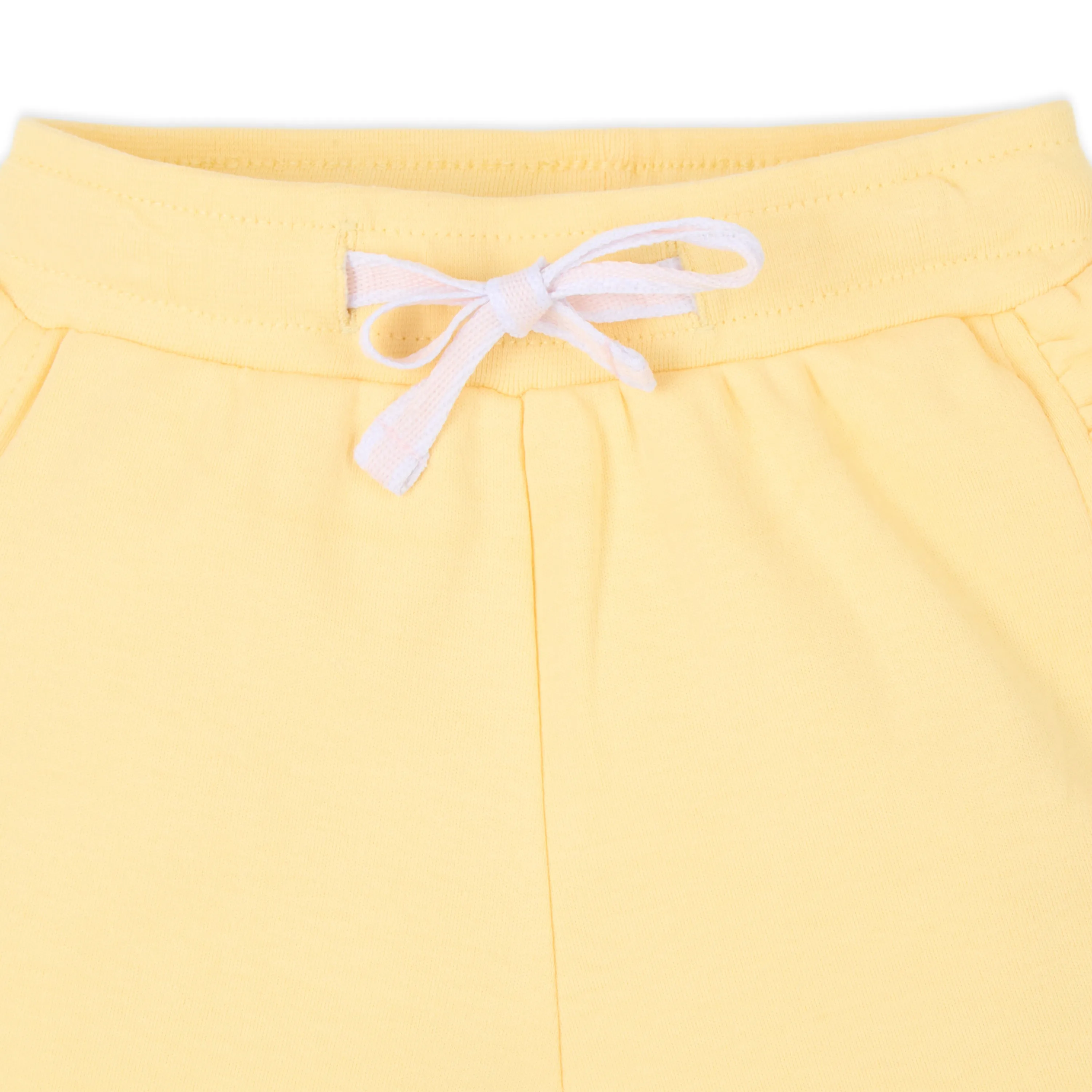 Baby Girl Puff Print Round Neck Tee With Schiffli Details Shorts - Yellow