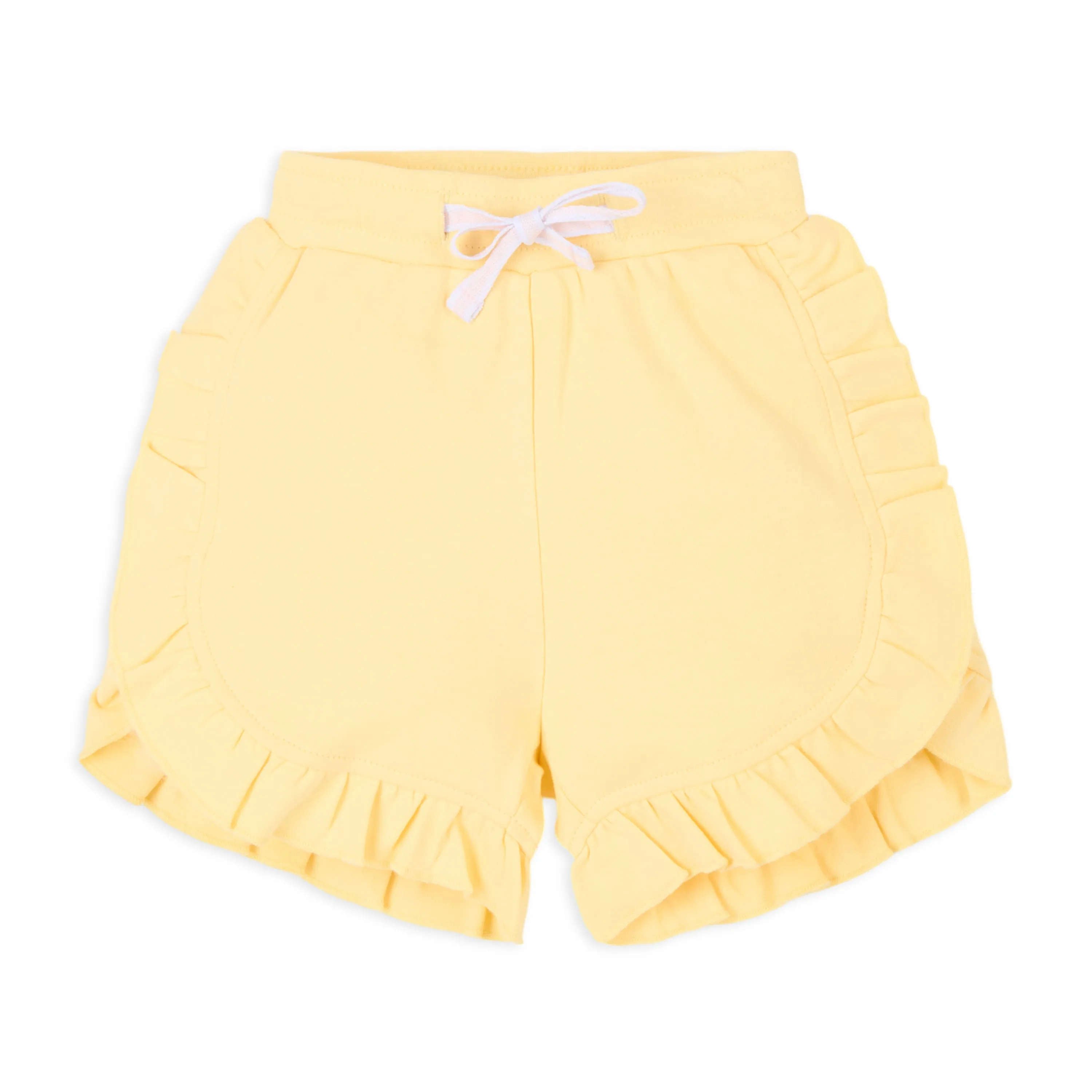 Baby Girl Puff Print Round Neck Tee With Schiffli Details Shorts - Yellow