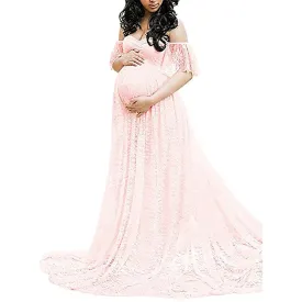 Babymoon Off Shoulder Maternity Gown Dress -Pink