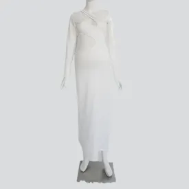 Babymoon Stretchable One Shoulder Babybump Revealing Maternity Gown Dress | White