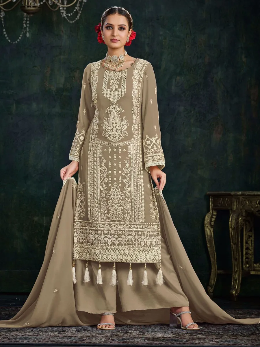 Beige Georgette Partywear Palazzo-Suit