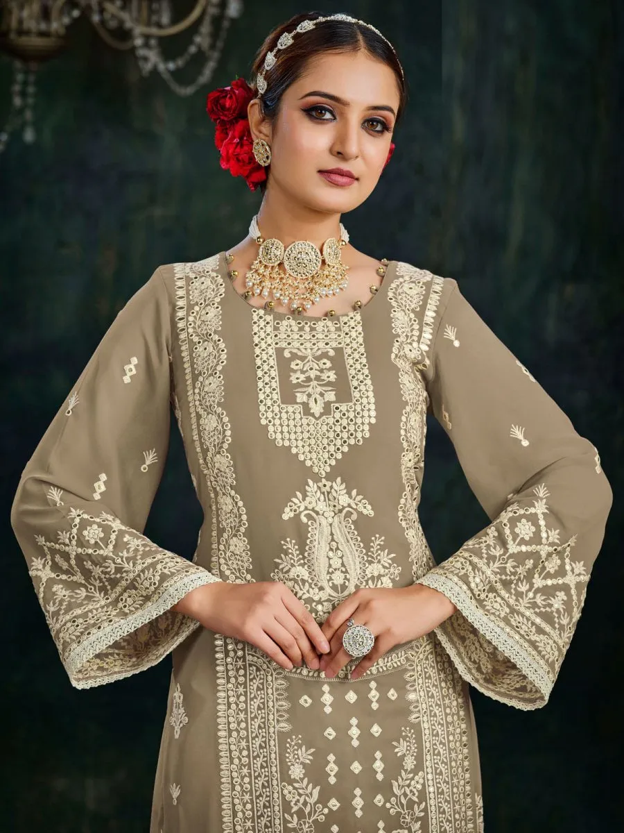 Beige Georgette Partywear Palazzo-Suit