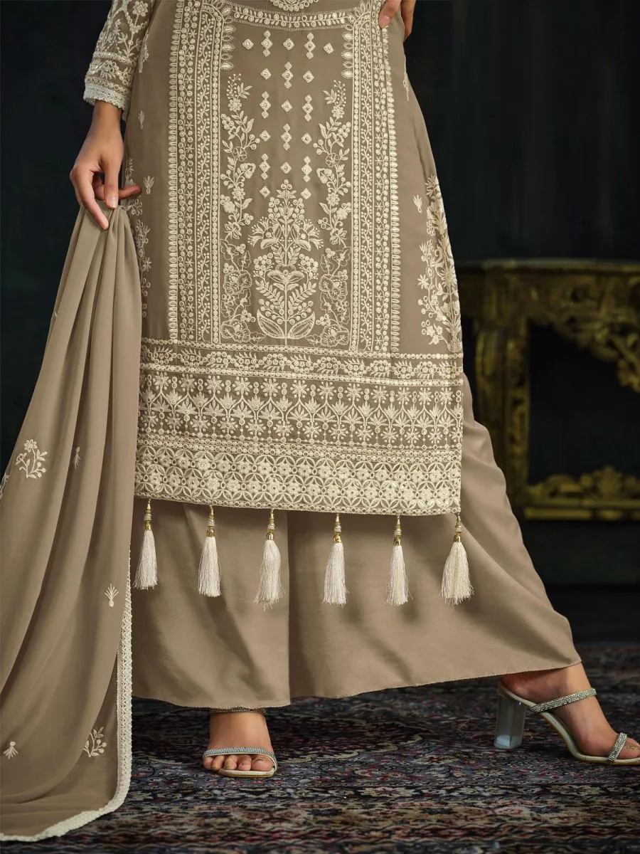 Beige Georgette Partywear Palazzo-Suit