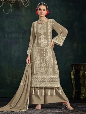 Beige Georgette Partywear Palazzo-Suit