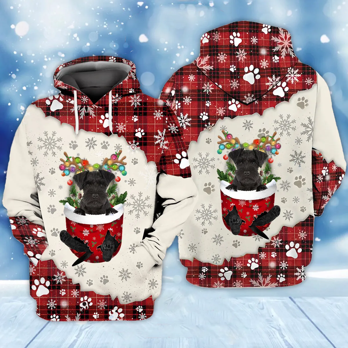 BLACK Miniature Schnauzer In Snow Pocket Merry Christmas Unisex Hoodie