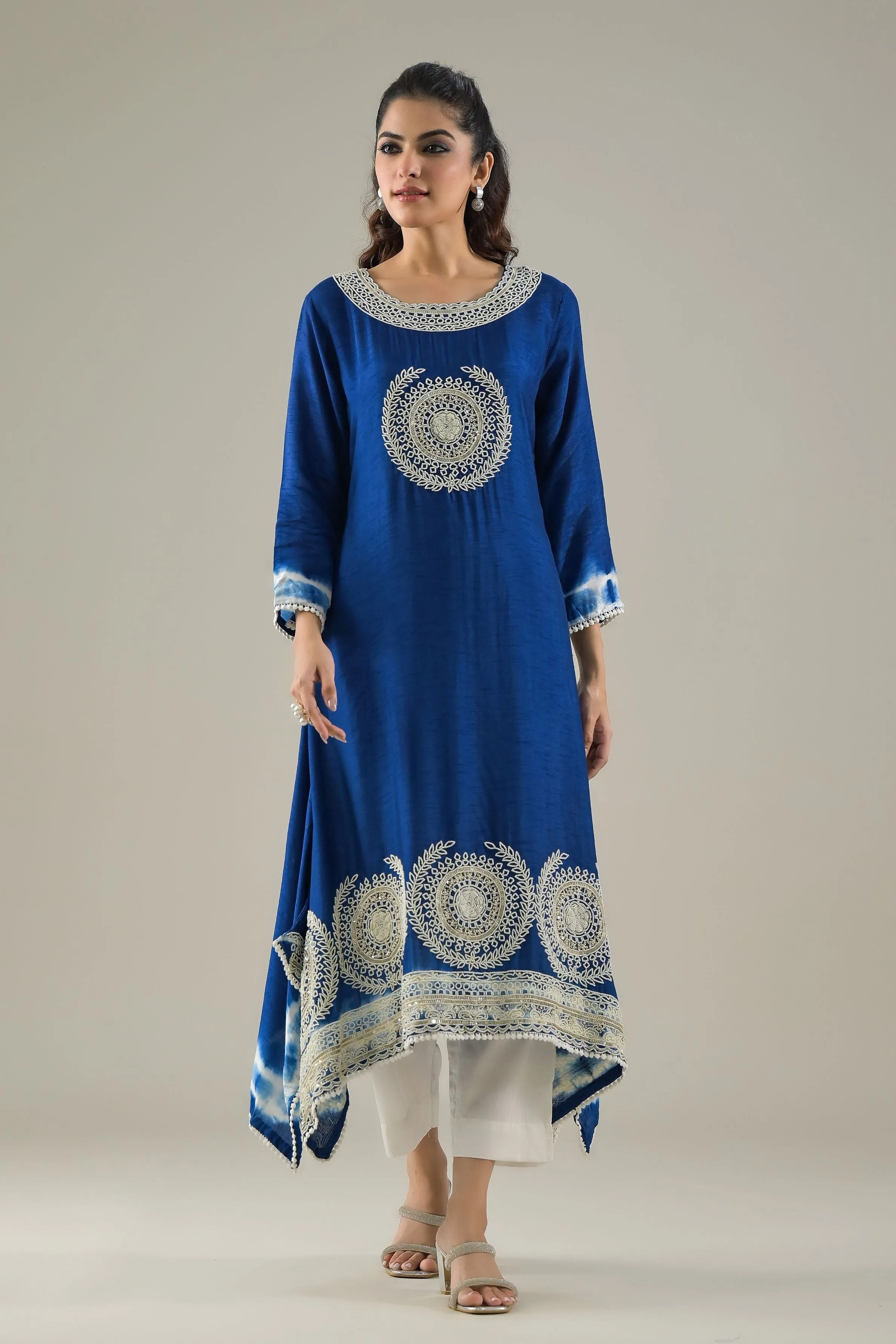 Blue Ombre-Dyed Raw Silk Kurta & Pants Set