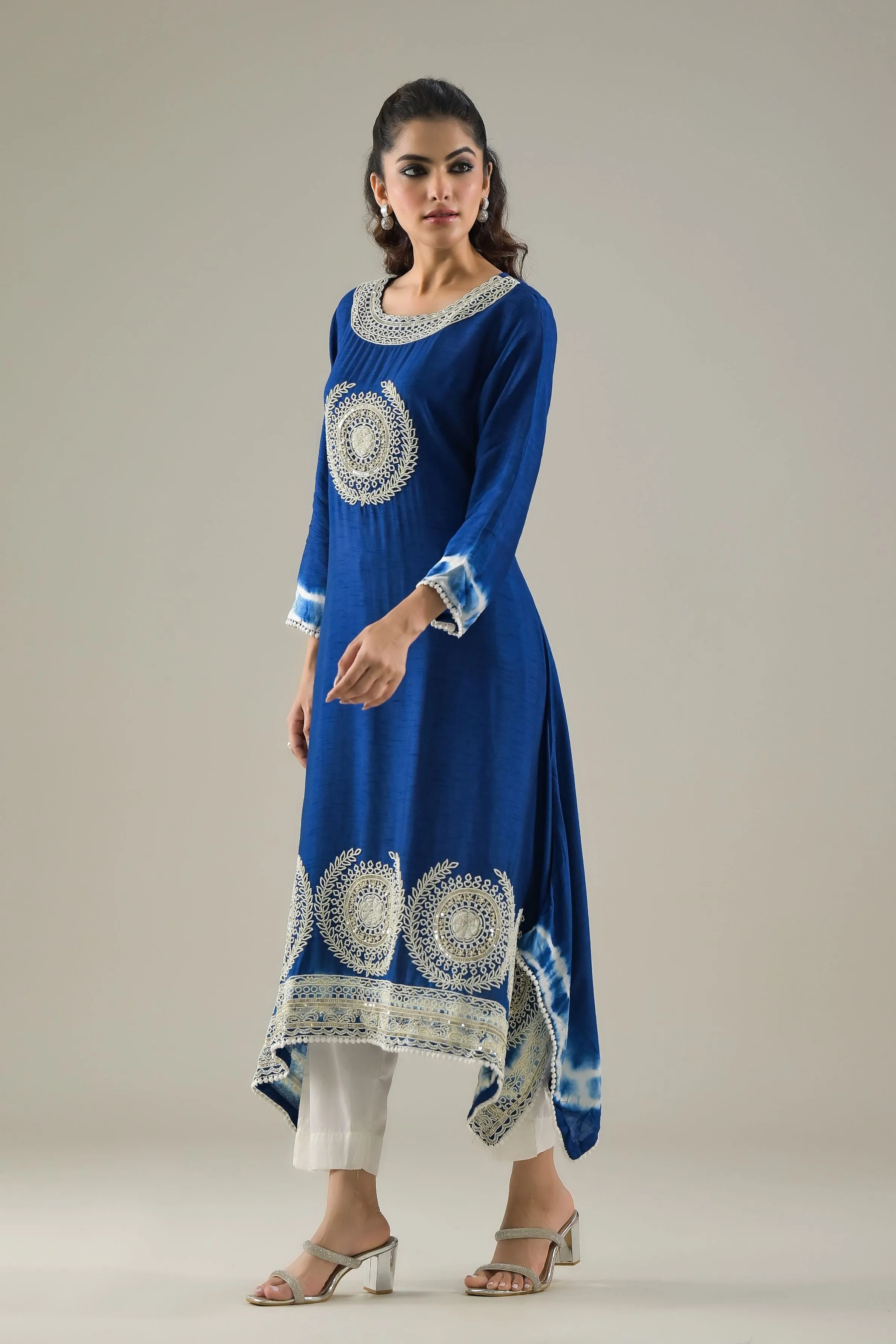 Blue Ombre-Dyed Raw Silk Kurta & Pants Set
