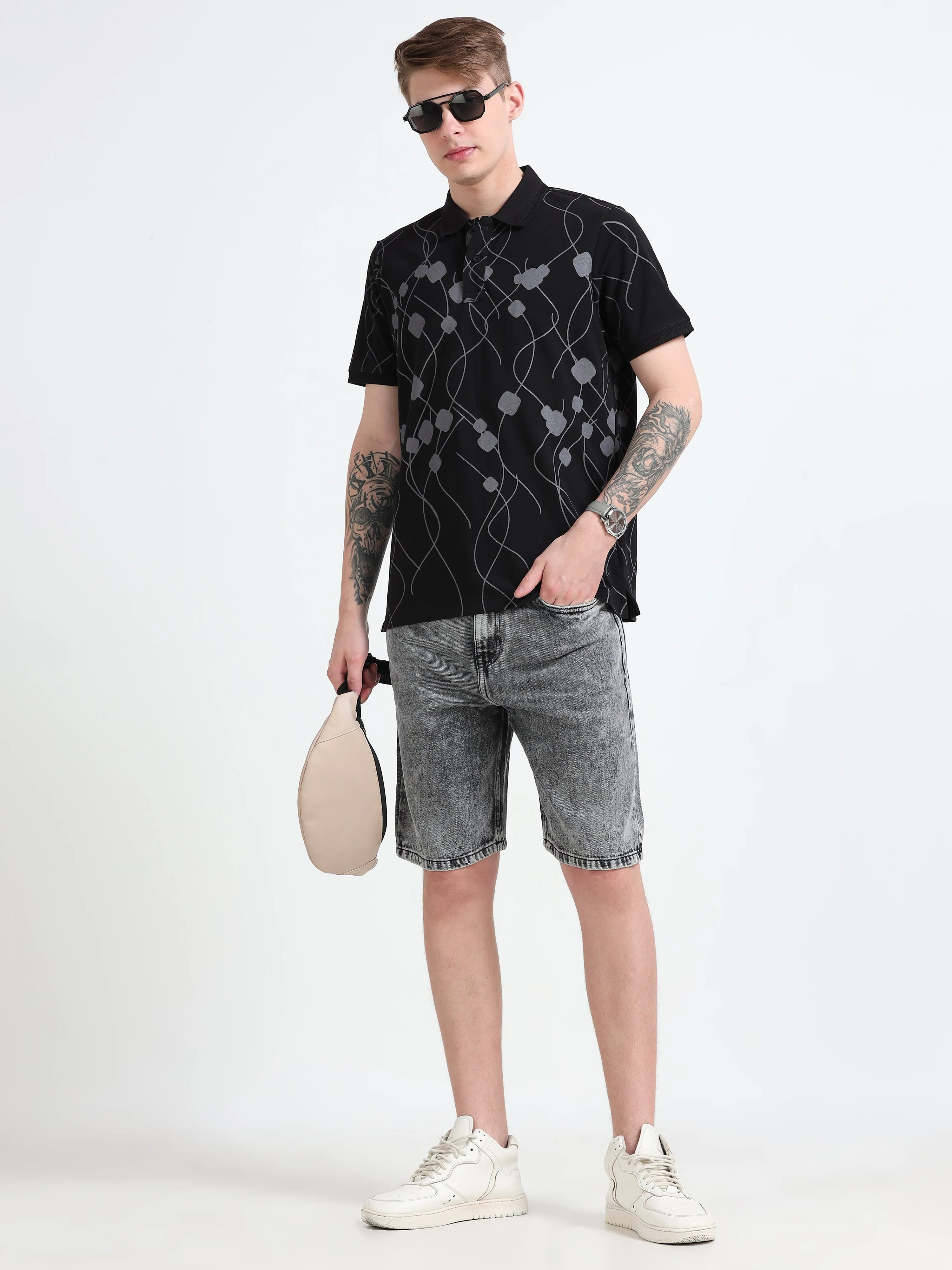 Bronson -Printed  Polo T Shirt - Black