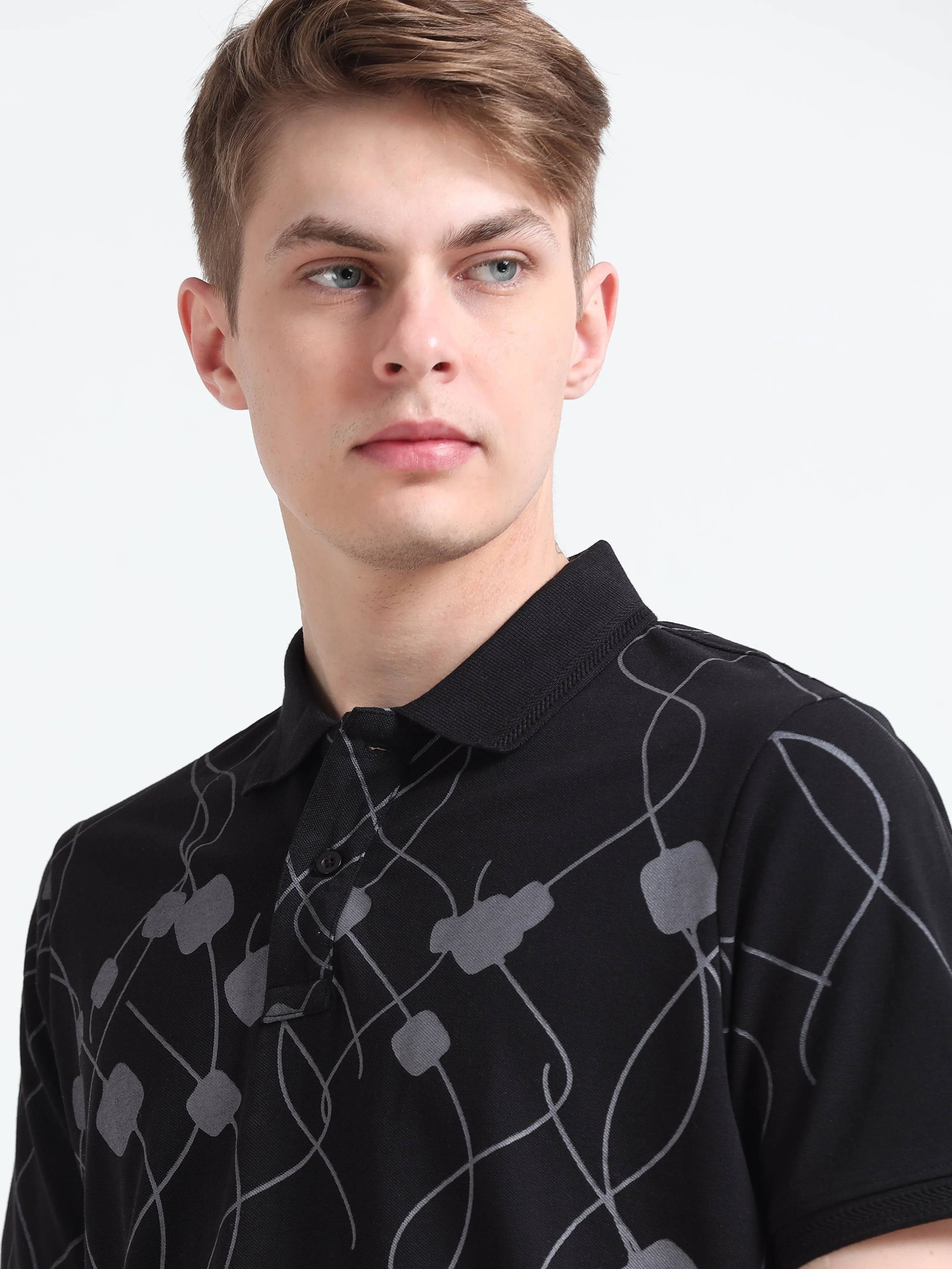 Bronson -Printed  Polo T Shirt - Black