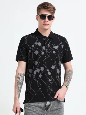 Bronson -Printed  Polo T Shirt - Black