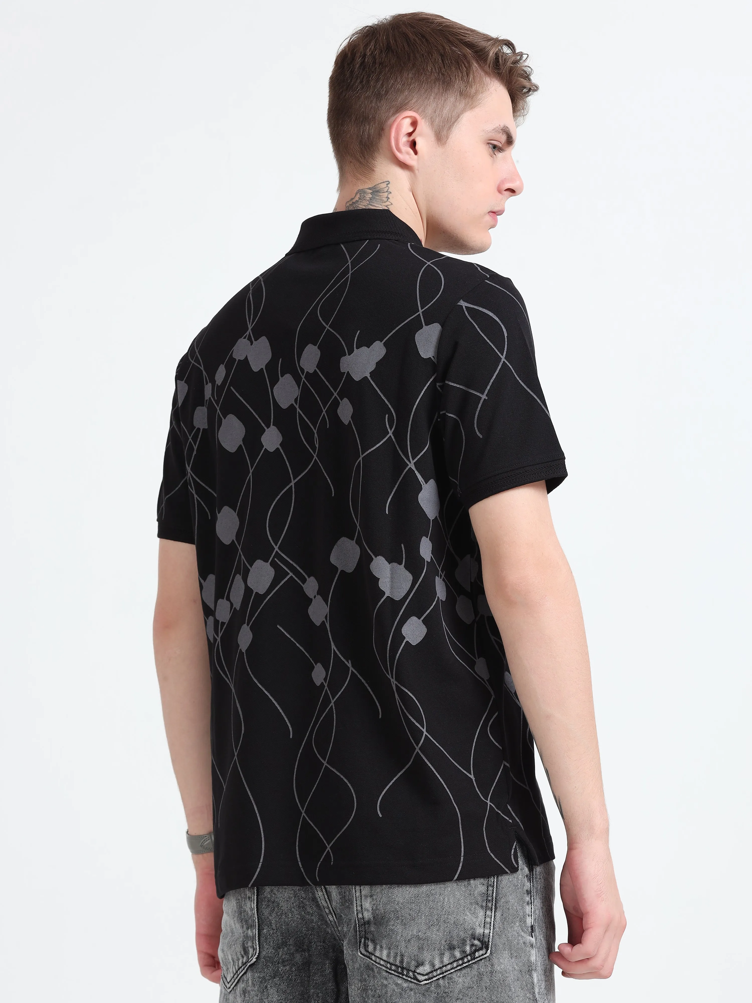 Bronson -Printed  Polo T Shirt - Black