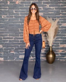Brooklyn Floral Smocked Crop Top - Rust