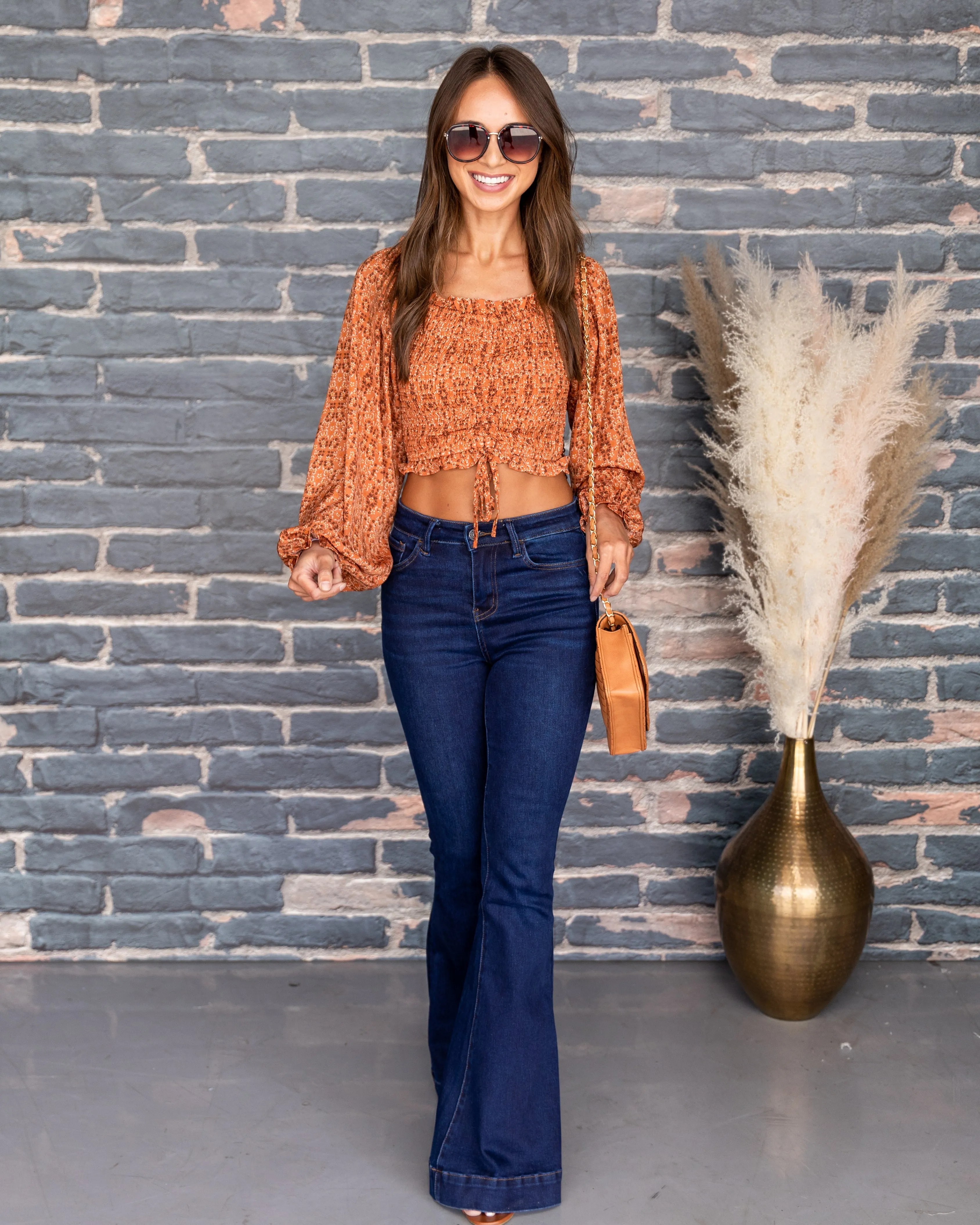 Brooklyn Floral Smocked Crop Top - Rust