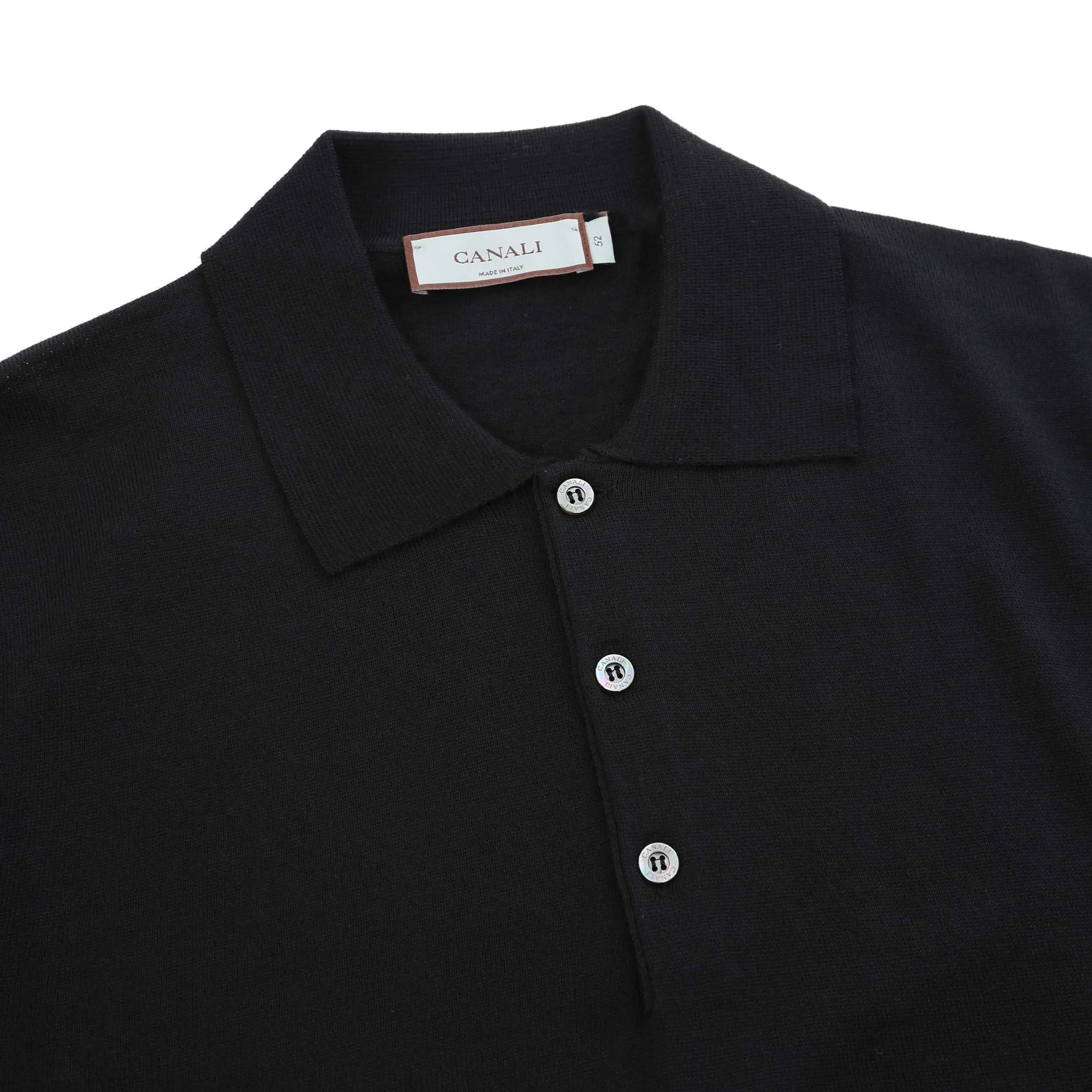 Canali 3 Button Knitted Polo in Black