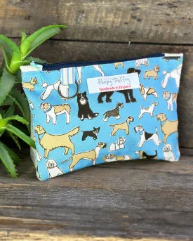 Canvas Make Up Bag/Purse in Four-Legged Friends Print - Blue