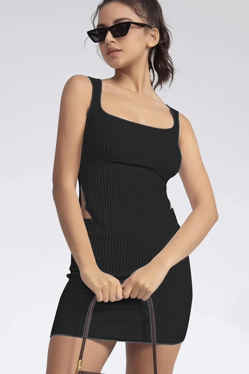 CHYRII Womens Sexy Summer Two Piece Outfits Square Neck Going Out Crop Top Bodycon Skirt Sets Mini Dress