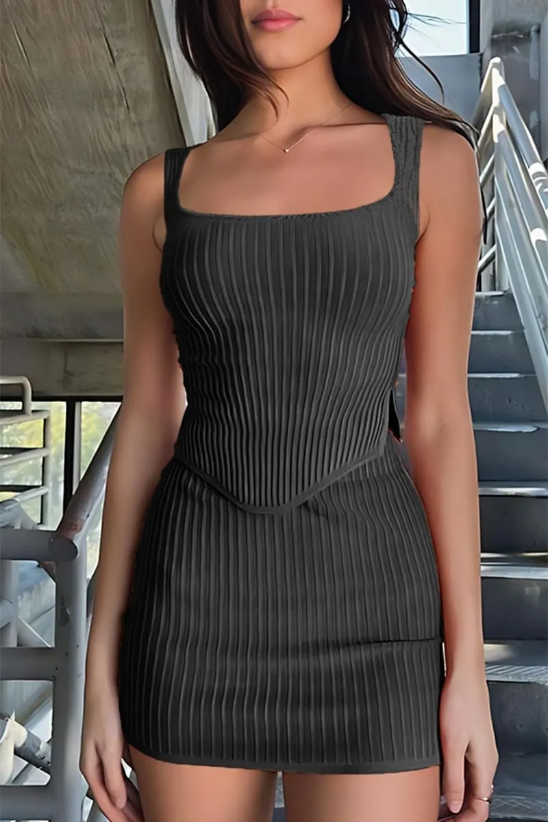 CHYRII Womens Sexy Summer Two Piece Outfits Square Neck Going Out Crop Top Bodycon Skirt Sets Mini Dress