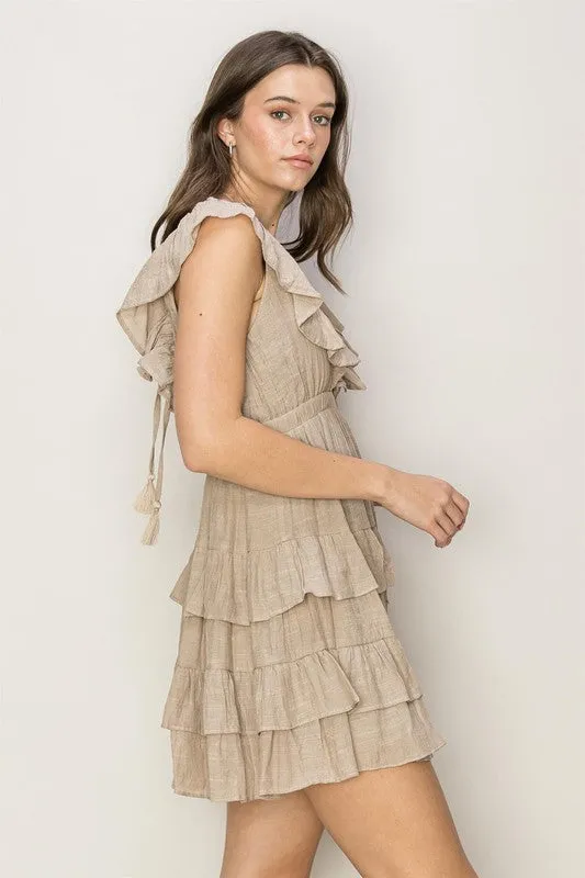 D-OPEN BACK TIERED MINI DRESS - ASSORTED COLORS