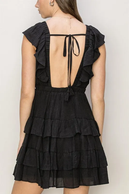 D-OPEN BACK TIERED MINI DRESS - ASSORTED COLORS