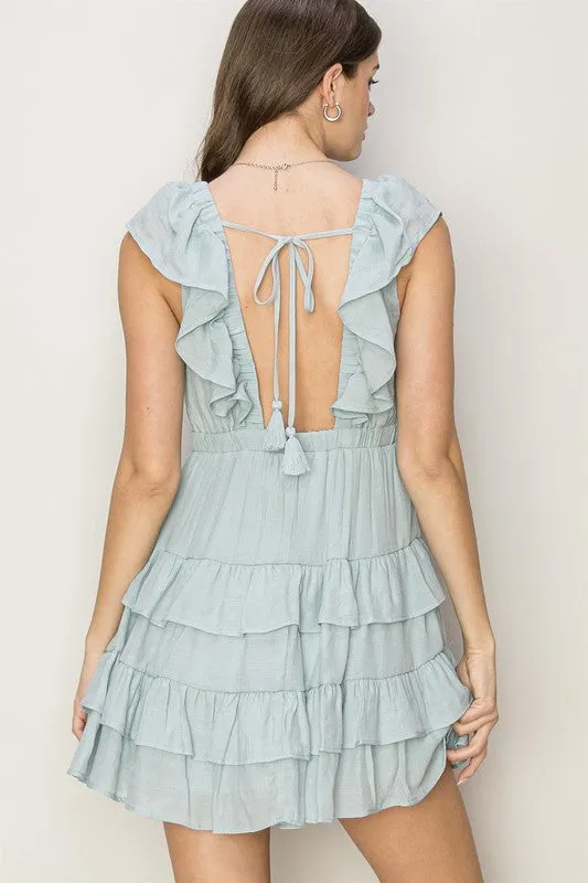 D-OPEN BACK TIERED MINI DRESS - ASSORTED COLORS