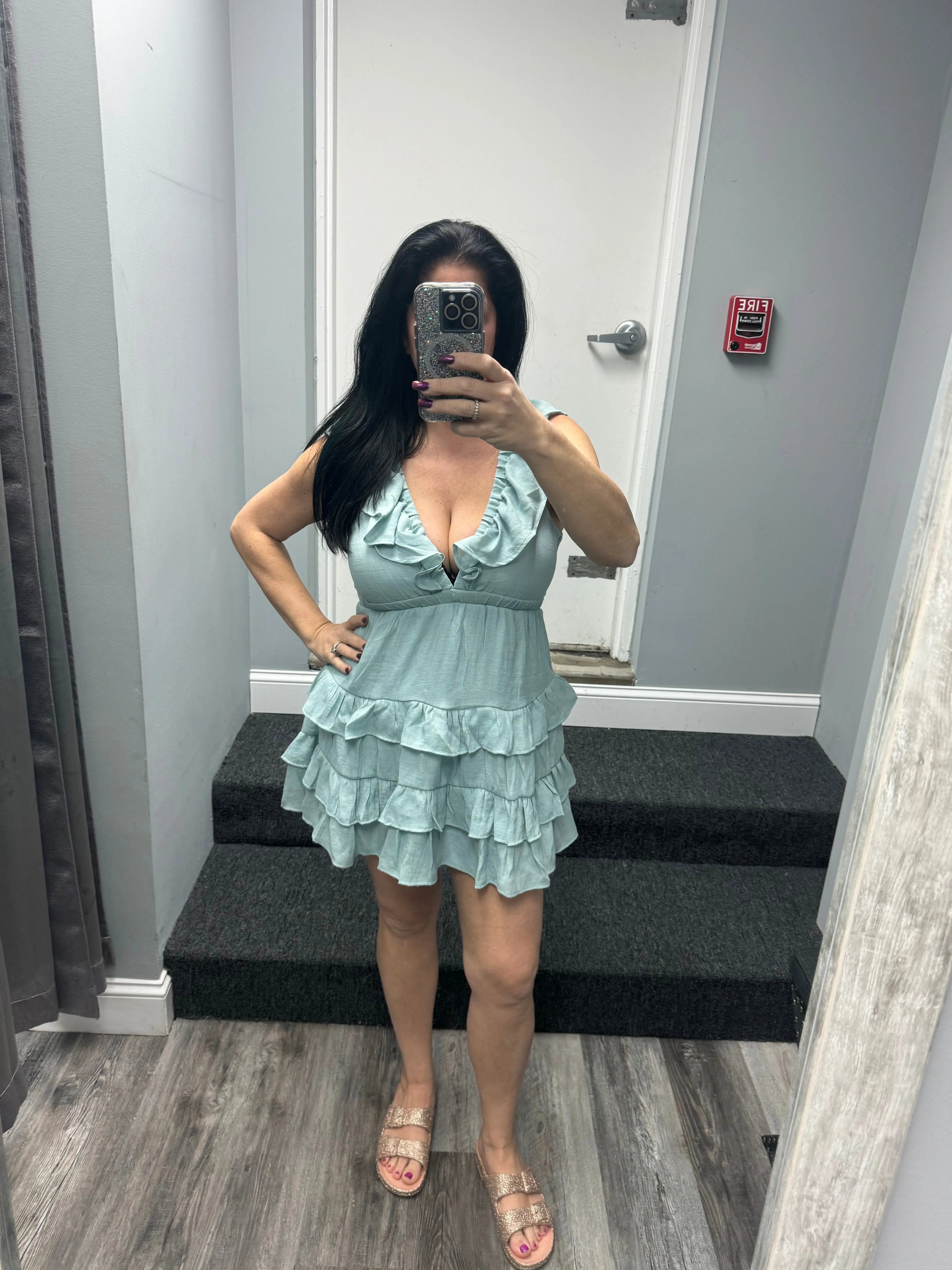 D-OPEN BACK TIERED MINI DRESS - ASSORTED COLORS