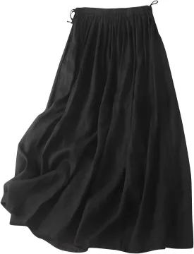 Embroidery Maxi Skirts for Women with Pockets Midi Length Long Skirt Casual Beach Party Holiday Cotton Linen Skirt