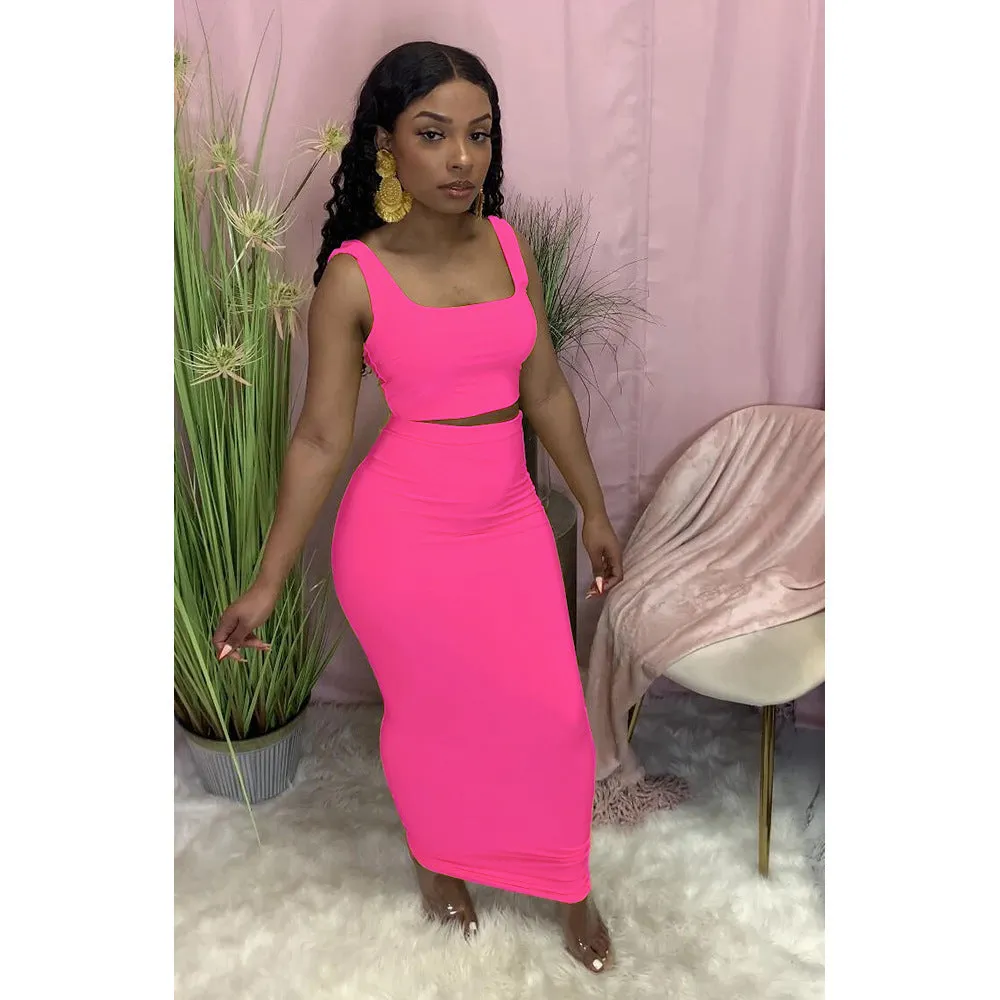 Fashion Solid Color Tank Top Dress Suit（AY2164）