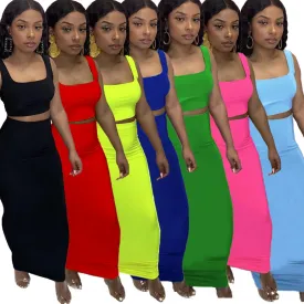 Fashion Solid Color Tank Top Dress Suit（AY2164）