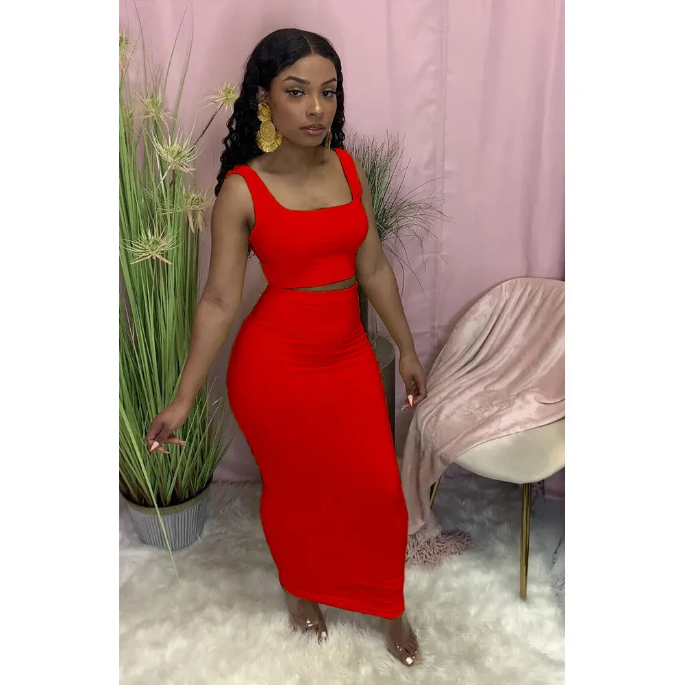 Fashion Solid Color Tank Top Dress Suit（AY2164）