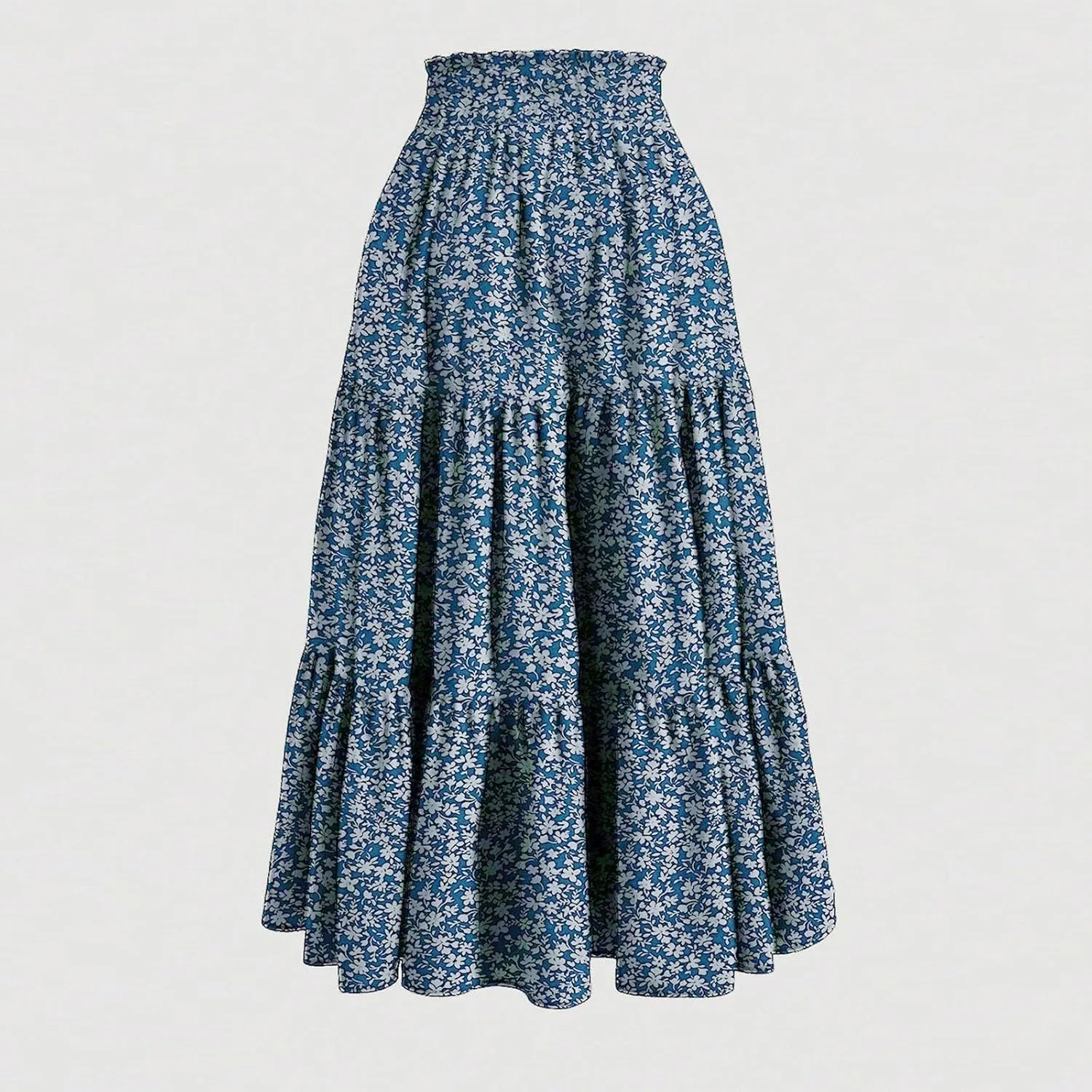 Floral Maxi Skirt for Women Flowy High Waisted Drawstring Ruffle Hem Skort Summer Trendy A-Line Vacation Beach Skirt