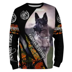 German Shepherd Hunting Dog Orange Camo Customize 3D All Over Print Sweatshirt Hoodie Christmas Shirts