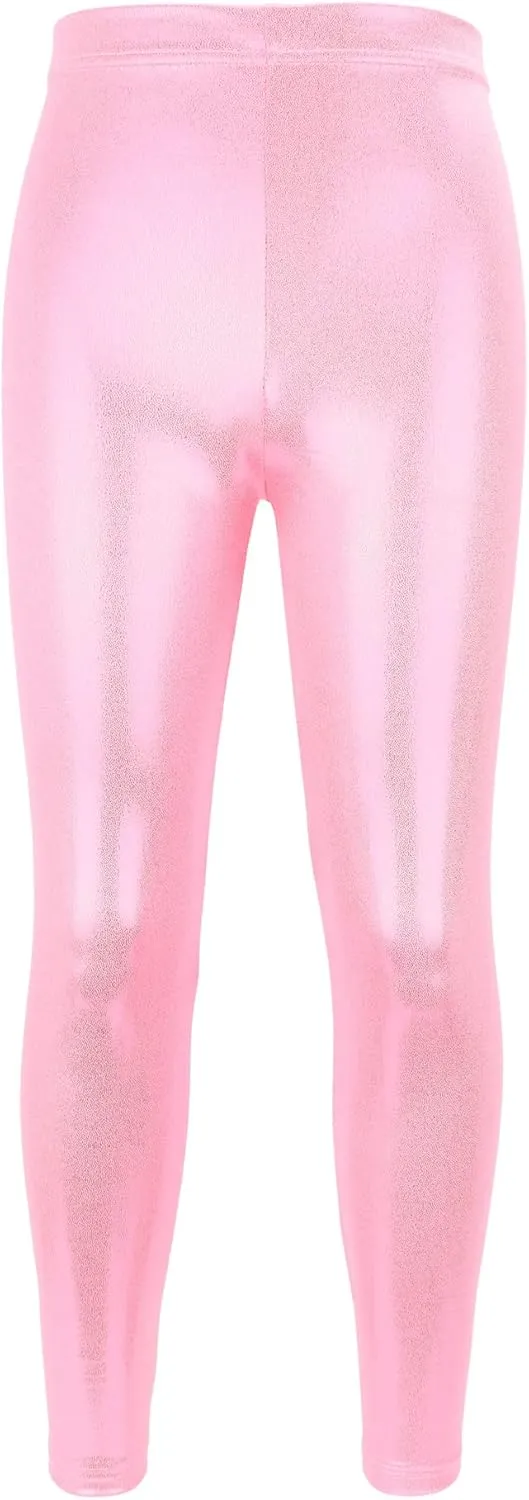 Kids Girls Dance Pants Gymnastic Shiny Metallic Dance Leggings Skinny for Performances Costume