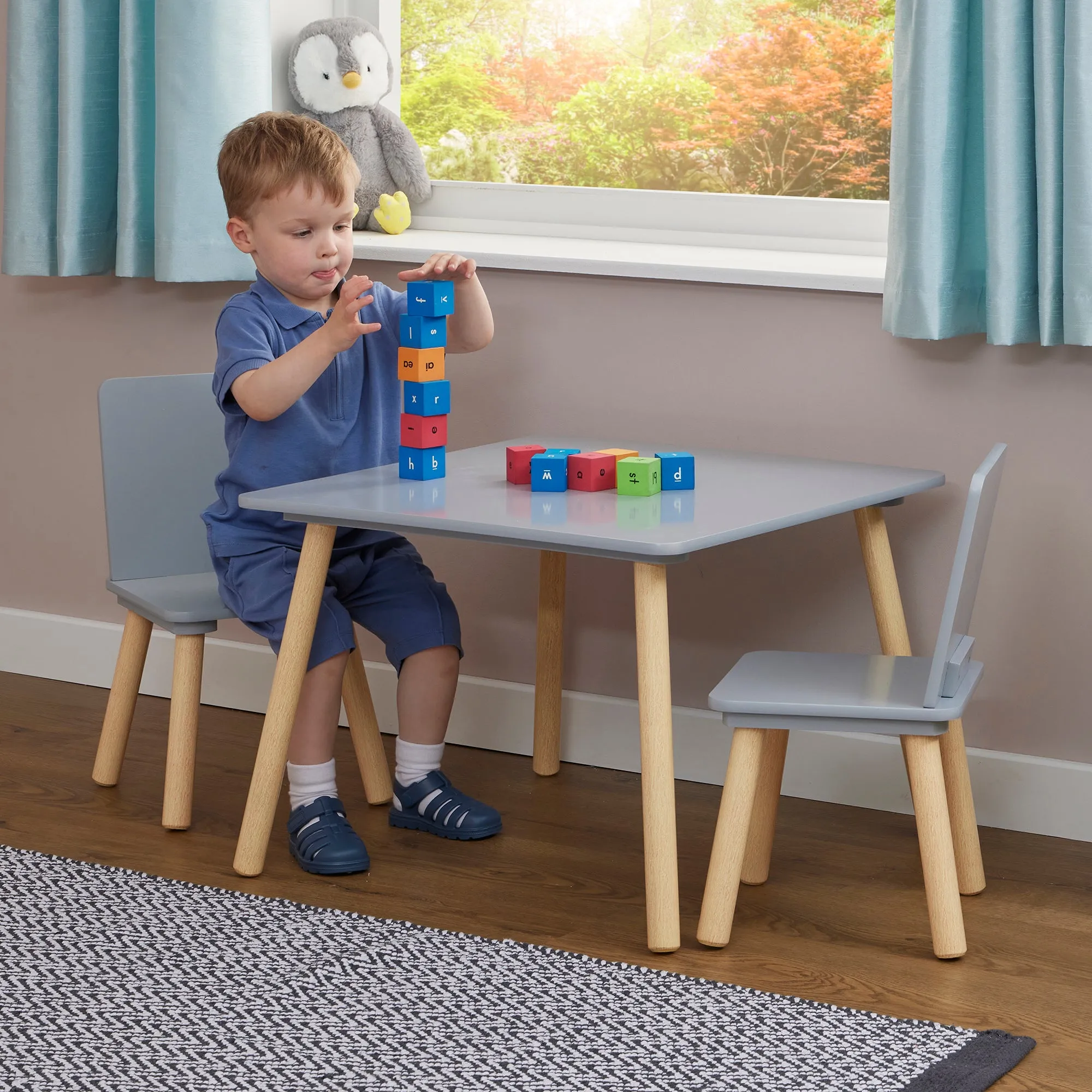 Kids Pinewood Table and Two Chairs Set