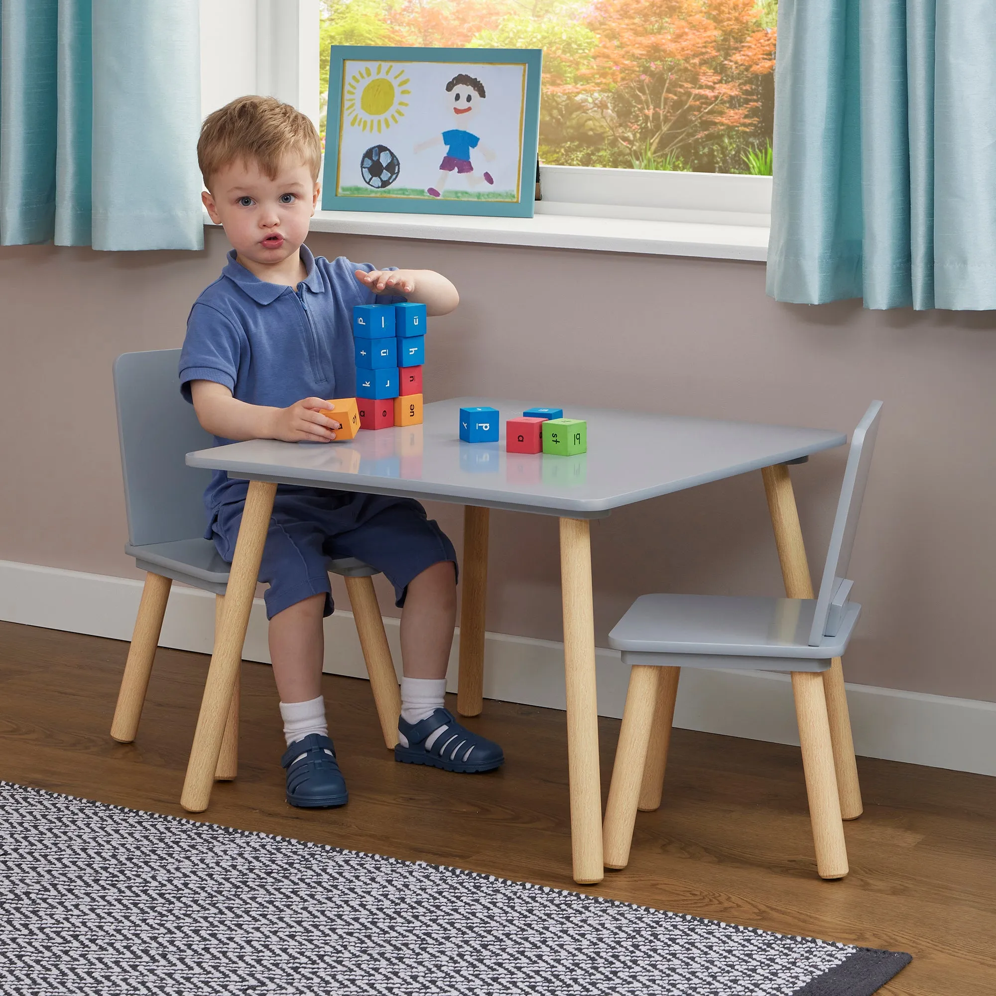 Kids Pinewood Table and Two Chairs Set
