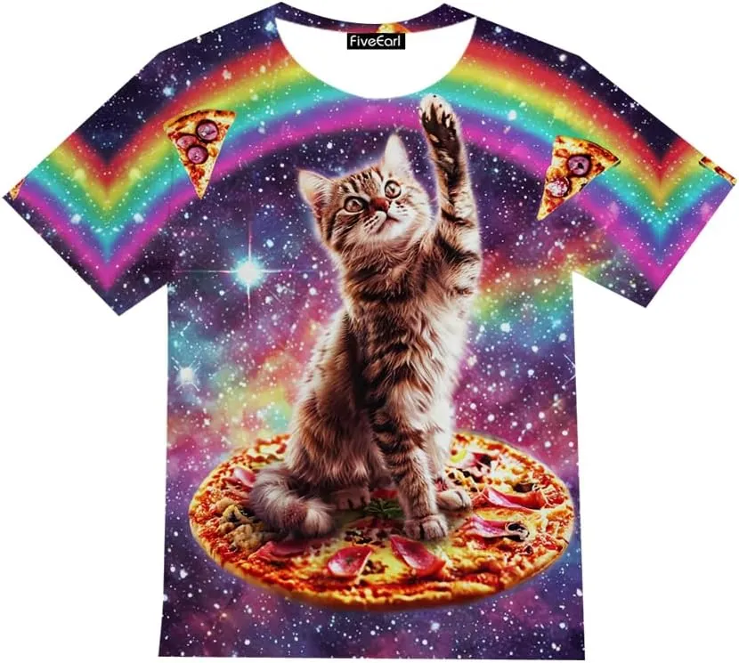 Kids Print 3D Galaxy Cat Funny Graphic Pattern Tees Shirts for Youth Boys Girls 4-14 Years