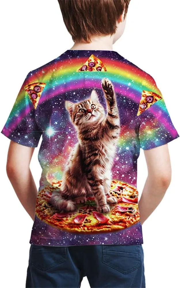 Kids Print 3D Galaxy Cat Funny Graphic Pattern Tees Shirts for Youth Boys Girls 4-14 Years