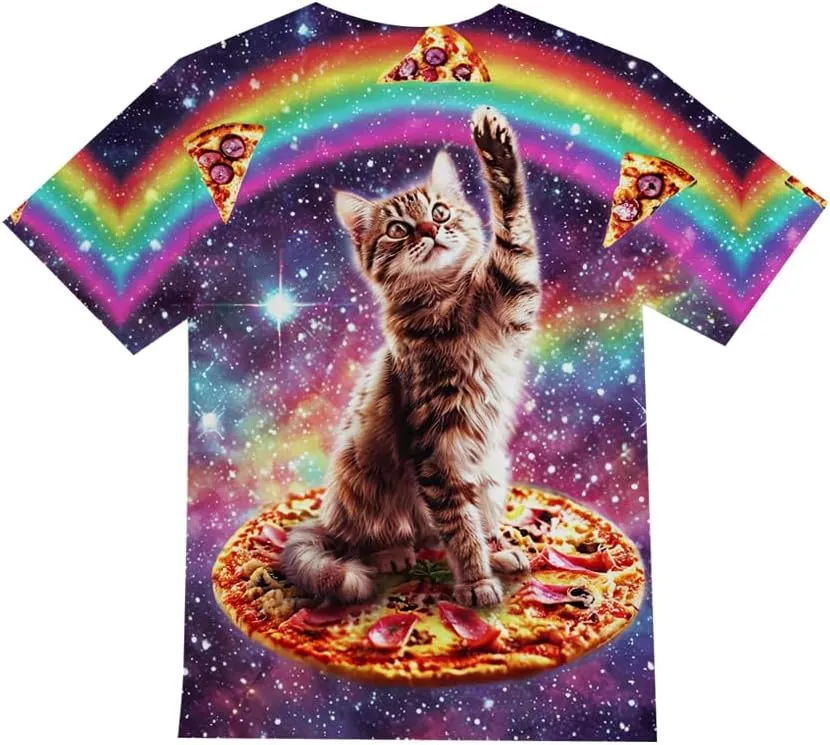 Kids Print 3D Galaxy Cat Funny Graphic Pattern Tees Shirts for Youth Boys Girls 4-14 Years