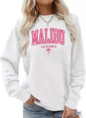 Letter Sports Hoodie for Women -2024 Fall Oversized Long Sleeve Sweatshirt Malibu Casual Tops