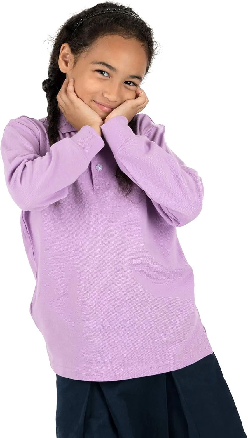 Leveret Kids & Toddler Boys Girls Long Sleeve 100% Cotton Uniform Polo Shirt Variety of Colors (Size 2-14 Years)