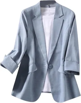 Linen Blazers for Women Business Casual Dressy Lapel Suit Blazer 3/4 Sleeve Lightweight Spring Summer Blazer Jackets