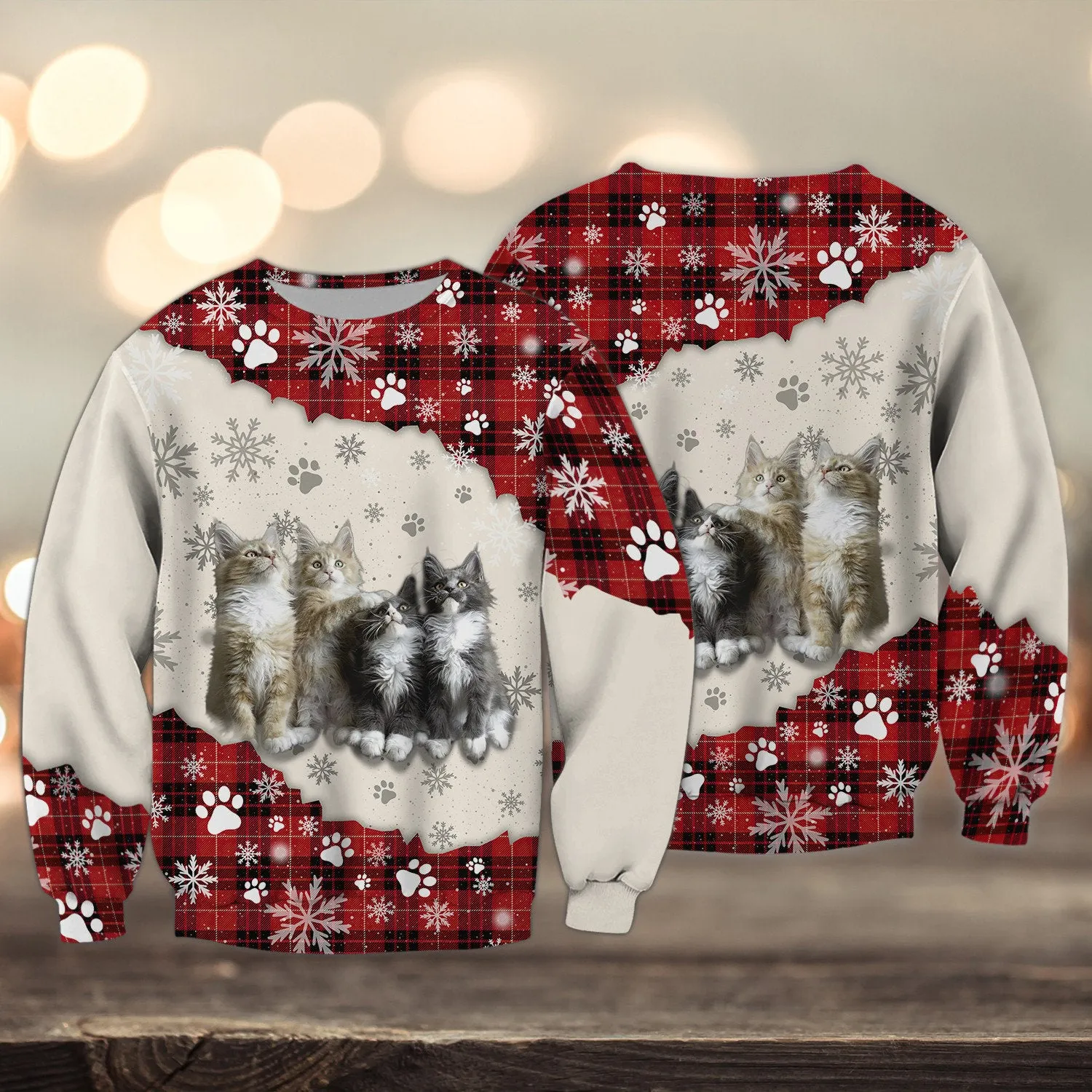 Love Cats Snow Christmas Maine Coon 3D Full Print Shirts, Sweatshirt for Cat Lovers