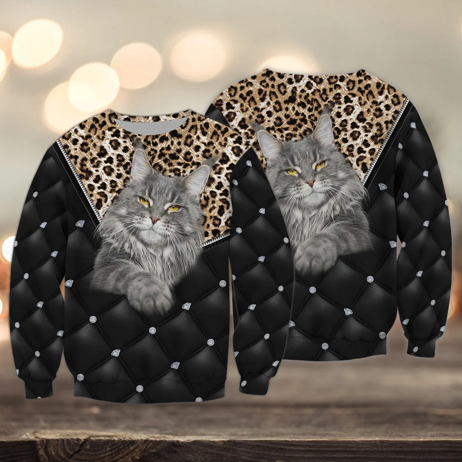 Love Cats Snow Christmas Maine Coon 3D Full Print Shirts, Sweatshirt for Cat Lovers