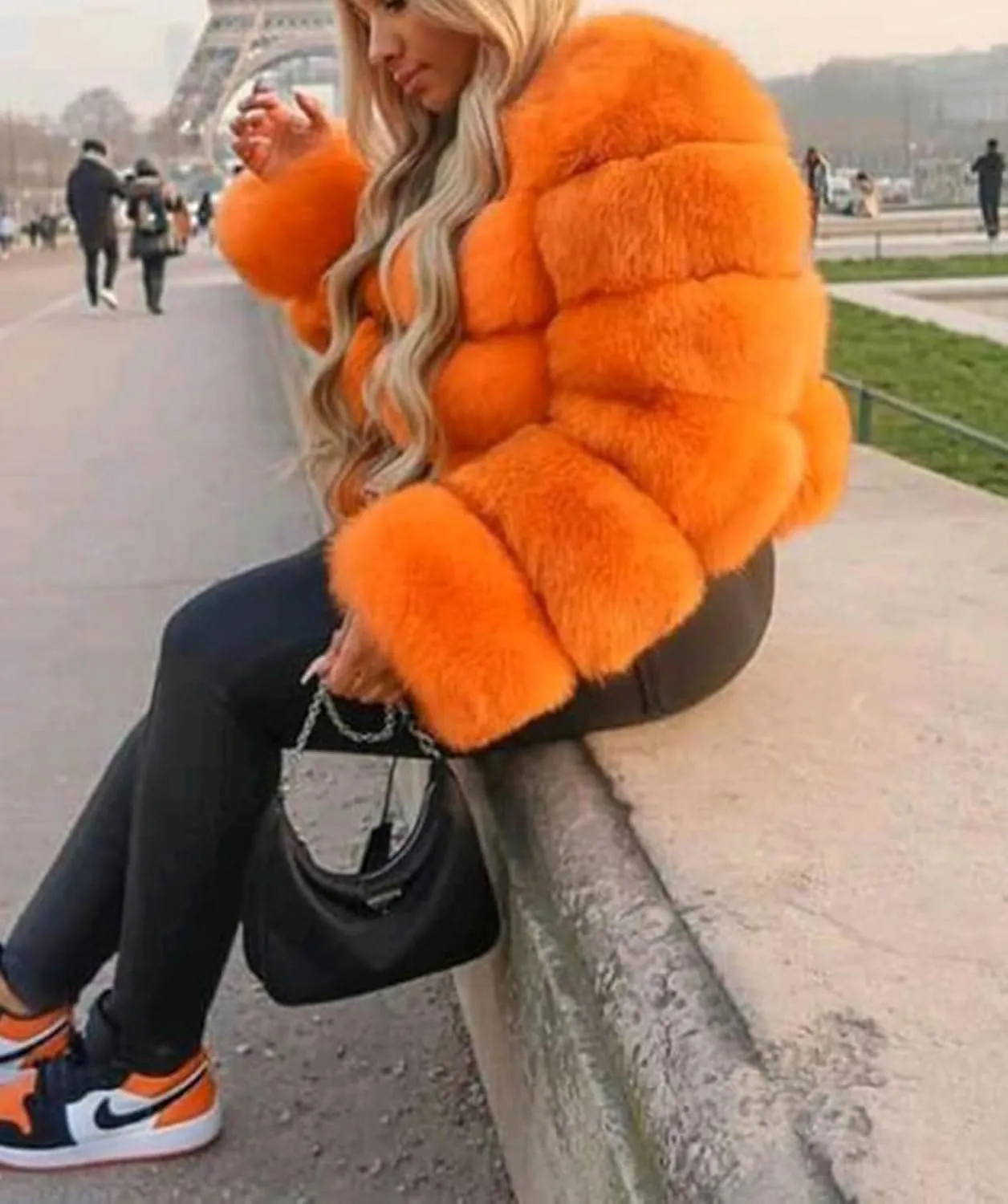 loveimgs Women Warm Fluffy Cropped Puffer Jacket Faux Fur Coat Crop Parka Collarless Winter Teddy Bear Coat Overcoat