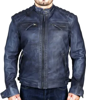 Men's Elite Herran Biker Motorcycle Distressed Black Leather Jacket